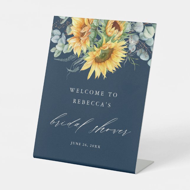 Elegantes Sonnenblumen Brautparty Willkommen Sockelschild (Vorderseite)