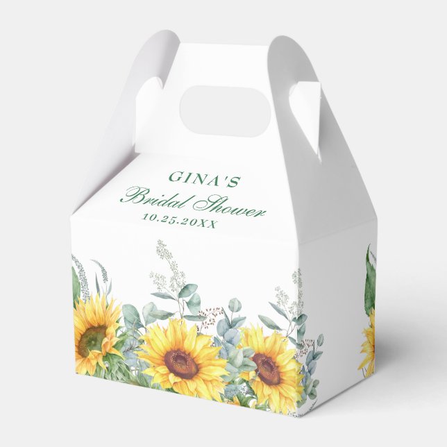 Elegantes Sonnenblumen Eukalyptus Floral Brautpart Geschenkschachtel (Rückseite)