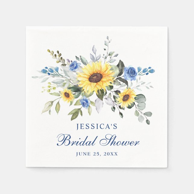 Elegantes Sonnenblumen Eukalyptus Floral Brautpart Serviette (Vorderseite)
