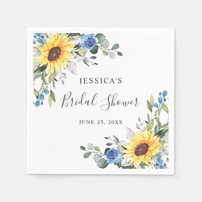 Elegantes Sonnenblumen Eukalyptus Floral Brautpart Serviette (Vorderseite)