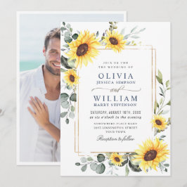 Elegantes Sonnenblumen Eukalyptus Wedding Foto Einladung