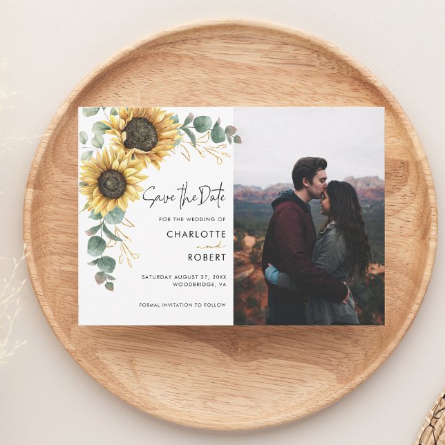 Elegantes Sonnenblumen-Foto Hochzeit Save The Date (Watercolor Sunflower Photo Wedding Save the Date)