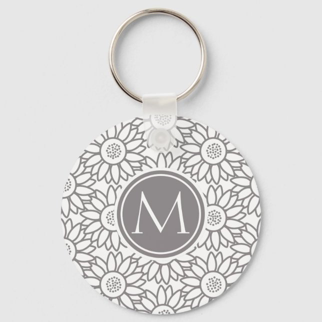 Elegantes Sonnenblumenmuster Mit Monogramm Schlüsselanhänger (Vorderseite)