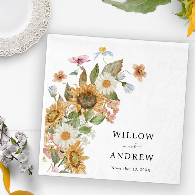 Elegantes Sonnenblumenpapier Napkin Serviette (Elegant Sunflower Wildflowers Decor Paper Napkin by Painted Paperie
)