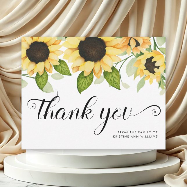 Elegantes Sonnenblumenwasser Beileid Dankeskarte (Elegant Yellow Sunflowers Funeral Thank You Card)