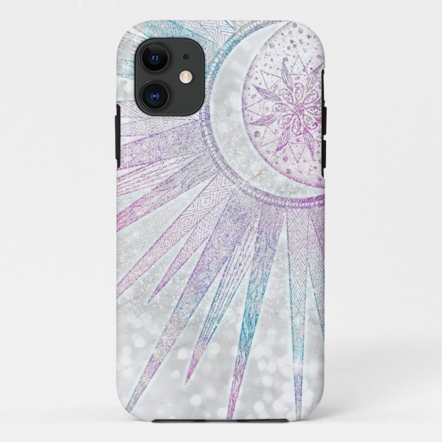 Elegantes Sonnenmond Mandala Silver Design Case-Mate iPhone Hülle (Rückseite)