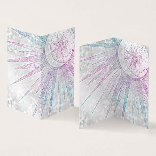 Elegantes Sonnenmond Mandala Silver Design Visitenkarten (Innenseite und Außenseite)