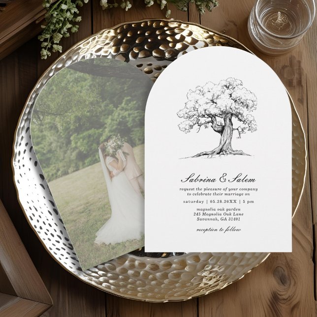Elegantes Southern Oak Garden Foto Hochzeit Einladung (Von Creator hochgeladen)