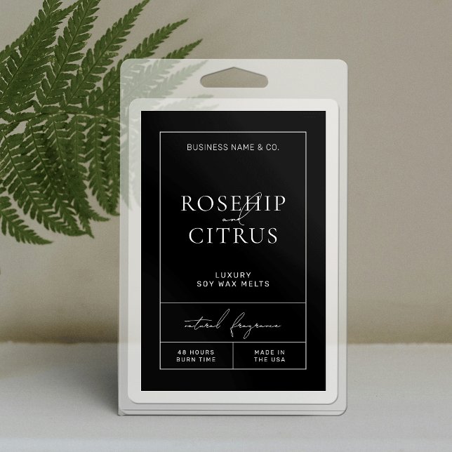 Elegantes Soy Wax Melt Vertikales 3x2-Rechteck-Lab Lebensmitteletikett (Modern vertical 3x2" product labels in black and white minimalist design)