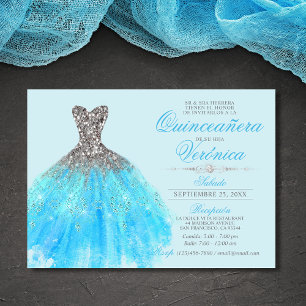 Elegantes Spanisch Quinceañera Mis Quince Blue Einladung