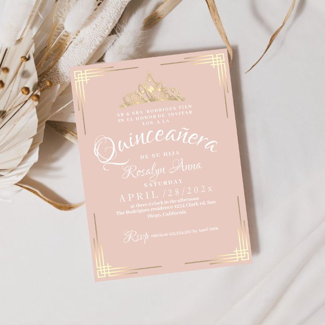 Elegantes Spanisch Quinceañera Mis Quince Pink Ros Einladung (Von Creator hochgeladen)