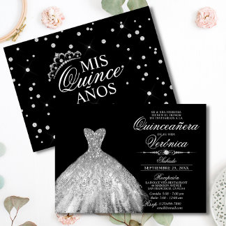 Elegantes Spanisch Quinceañera Mis Quince Silver Einladung