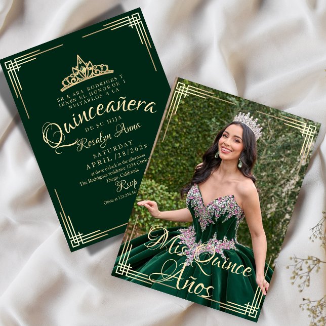 Elegantes spanisches Quinceañera Mis Quince Green  Einladung (Von Creator hochgeladen)