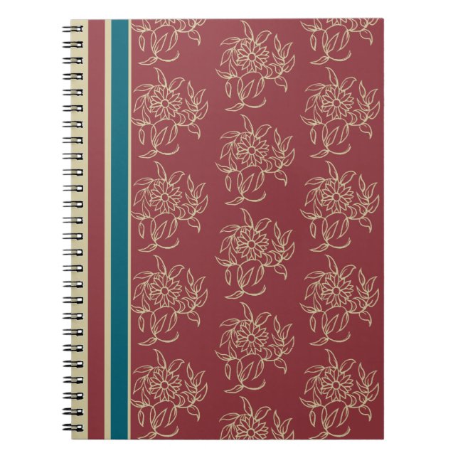 Elegantes Spiral Notebook, Maroon, Blue Floral Notizblock (Vorderseite)