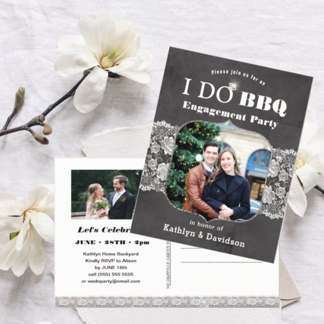 Elegantes Spitzen Foto I DO Verlobung Einladung Po Postkarte (Von Creator hochgeladen)