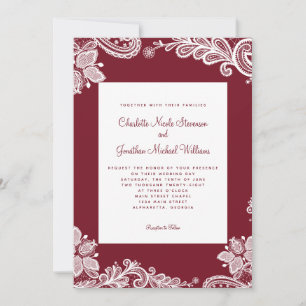 Elegantes Spitzen-Hochzeitliches Foto Rot Weiß Einladung