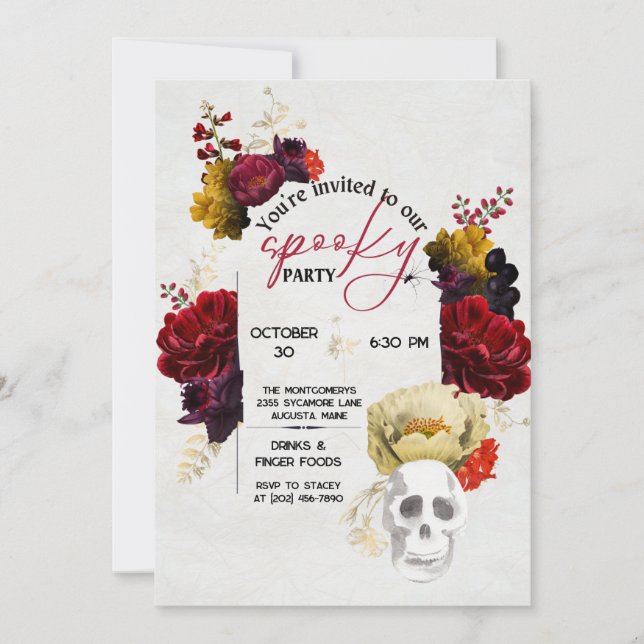 Elegantes Spooky Floral Halloween-Party Einladung (Vorderseite)