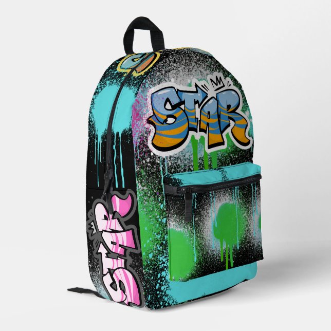 Elegantes Spray Malerei Farbenfrohe Graffiti Schwa Bedruckter Rucksack (Rückseitige Ecke links)