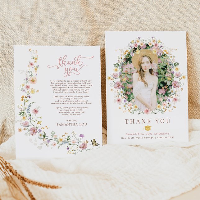 Elegantes Spring Wildblume Garden Abschluss Foto Dankeskarte (Von Creator hochgeladen)