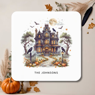 Elegantes Spukschloss Halloween  Quadratischer Aufkleber