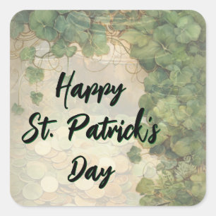 Elegantes St. Patrick’s Day Grünes Kleeblatt Quadratischer Aufkleber