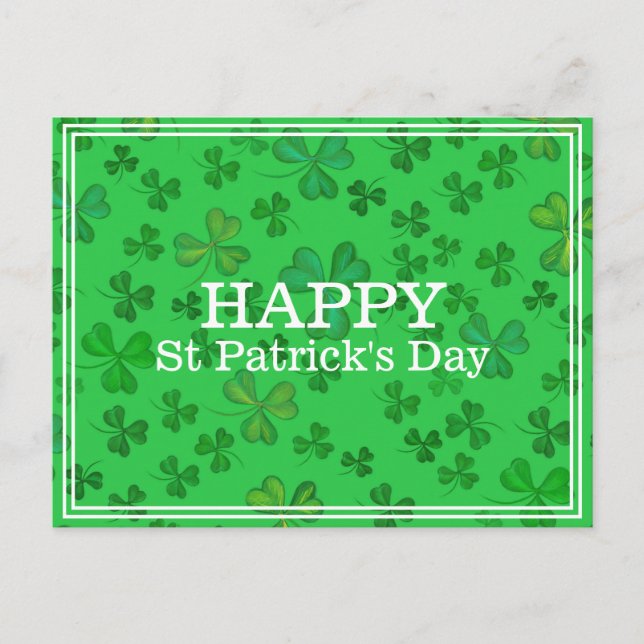 Elegantes St Patrick's Day Kleeblatt Pattern - Gre Postkarte (Vorderseite)
