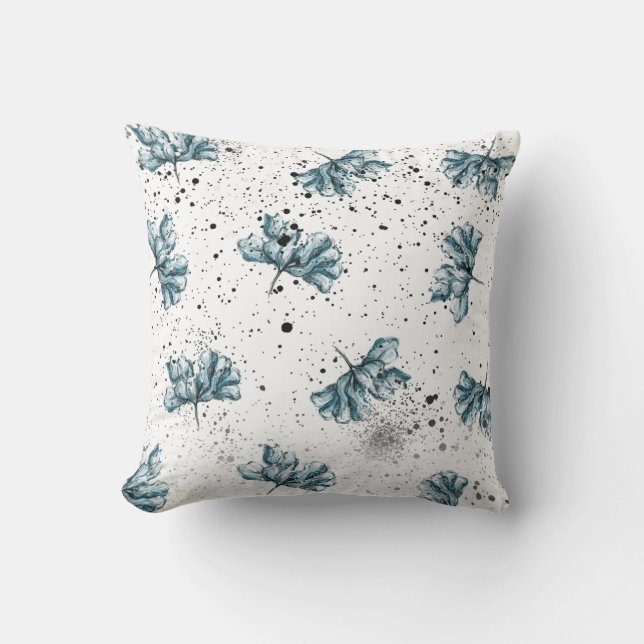 Elegantes Stahlblau Blumendesign Kissen (Vorderseite)
