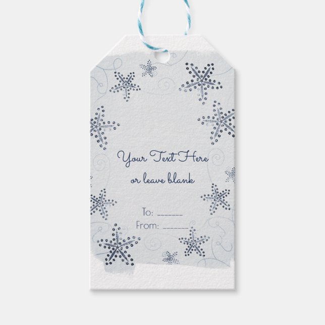 Elegantes Starfish & Sequins Blue Beach Gastgesche Geschenkanhänger (Vorderseite)