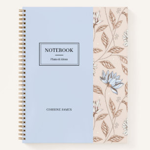 Elegantes Staubblau-Rosé-Blumenmuster  Notizbuch