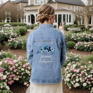Elegantes staubblaues Aquarell-Blumenbouquet Jeansjacke