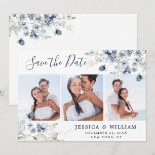 Elegantes staubblaues Blattwerk Hochzeit 3 FOTO Save The Date