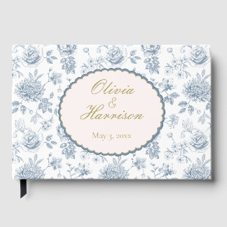 Elegantes staubblaues französisches Toile-Hochzeit Gästebuch