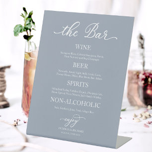 Elegantes staubblaues Hochzeits-Open-Bar-Menü-Schi Sockelschild