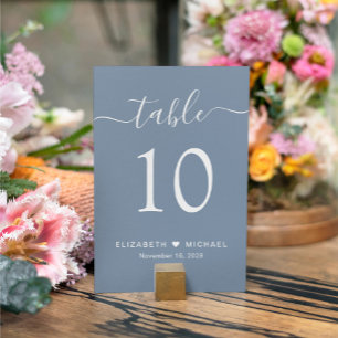 Elegantes, staubblaues Hochzeitsempfangs-Schild Tischnummer