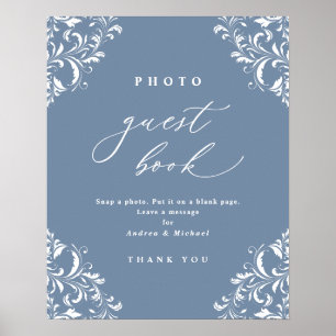 Elegantes staubblaues Hochzeitsfoto-Gästebuch-Schi Poster