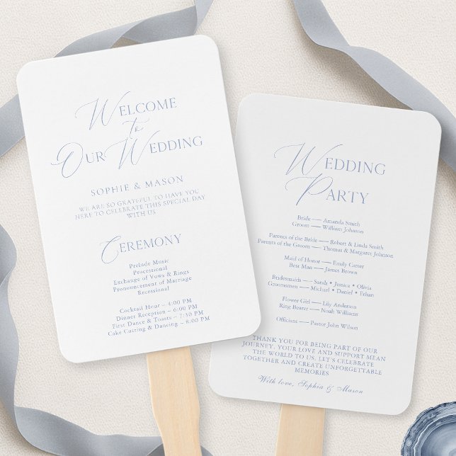 Elegantes staubblaues Hochzeitsprogramm & Willkomm Fächer (Von Creator hochgeladen)