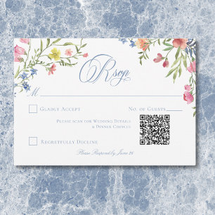 Elegantes staubblaues pastellfarbenes Wildblumen-W RSVP Karte