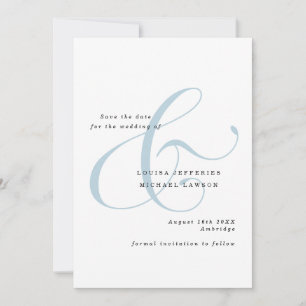 Elegantes, staubblaues Skript-Ampersand-Foto-Hochz Save The Date