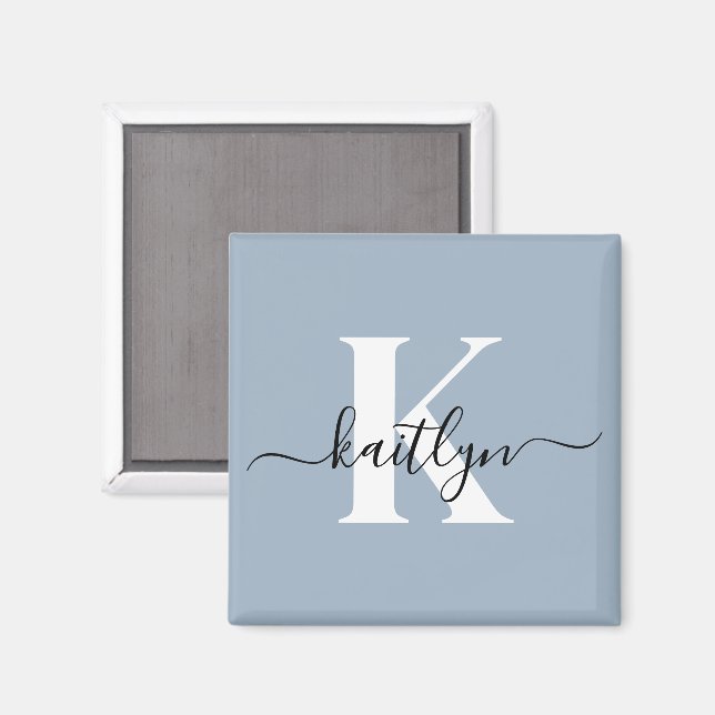 Elegantes staubblaues Skript-Monogramm Magnet (Vorderseite/Rückseite)