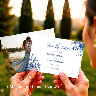 Elegantes staubblaues Toile-Blumenmuster Save The Date