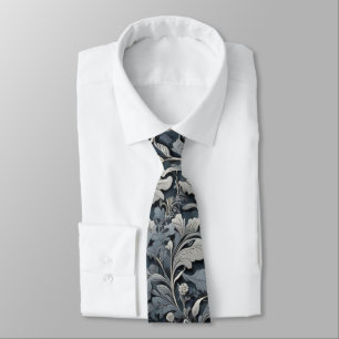 Elegantes staubiges Blau Silber Weiß Grau floral Krawatte