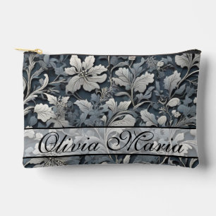 Elegantes staubiges Blau Silber Weiß Grau floral Zubehörtasche