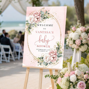 Elegantes staubrosa Florales Babyshower-Willkommen Poster