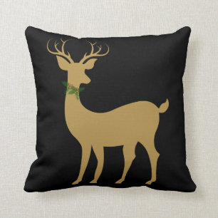 Elegantes Stechpalmen-Gold Weihnachtsren-w auf Kissen