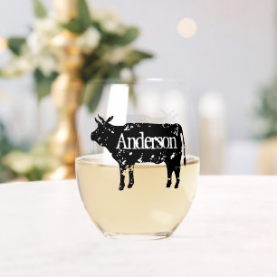 Elegantes, stemless Glas mit Kuh-Silhouette