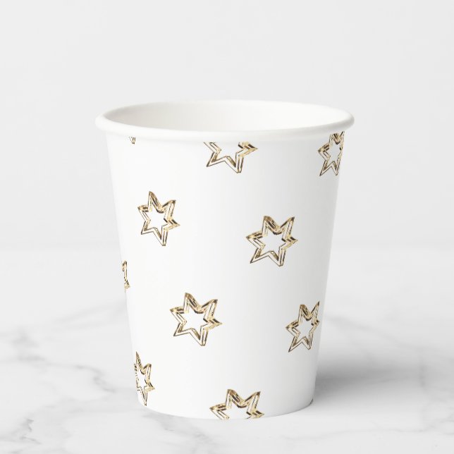 Elegantes Sternmuster Sterne Imitate Gold Stars Pappbecher (Vorderseite)