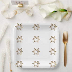 Elegantes Sternmuster Sterne Imitate Gold Stars Pappteller