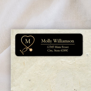 Elegantes Stethoskop mit schwarzer Goldmonogrammad