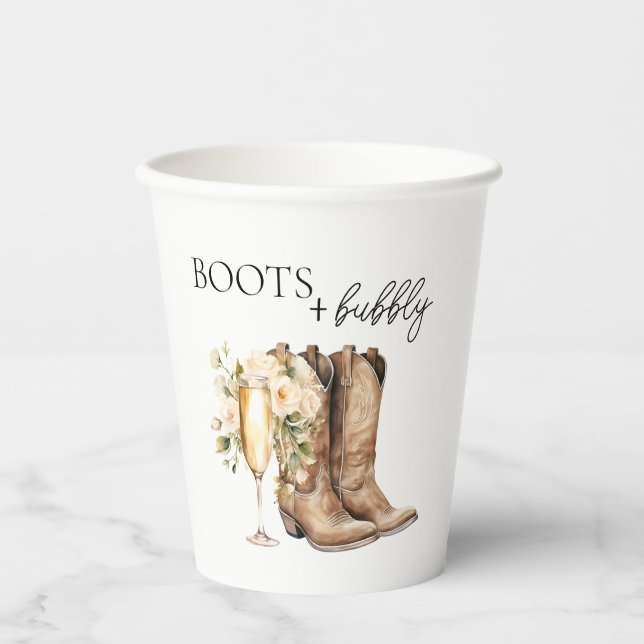 Elegantes Stiefel und bubbly Brautparty Pappbecher (Vorderseite)