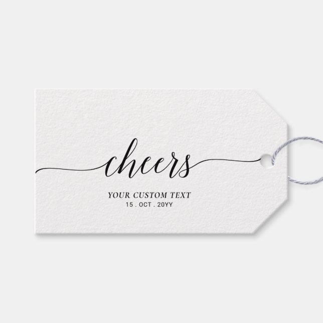 Elegantes stilvolles Black Lettering Cheers Event  Geschenkanhänger (Vorderseite (Horizontal))